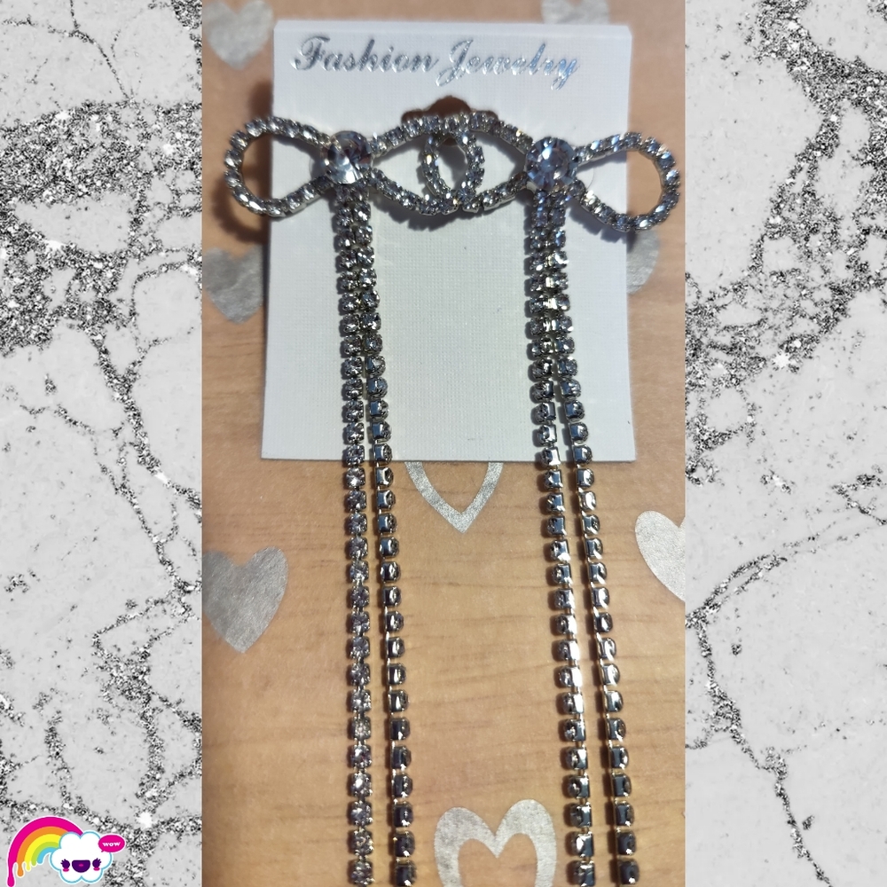 🌈Long Ribbon Rhinestone Bling Earrings - Picture 6 of 7